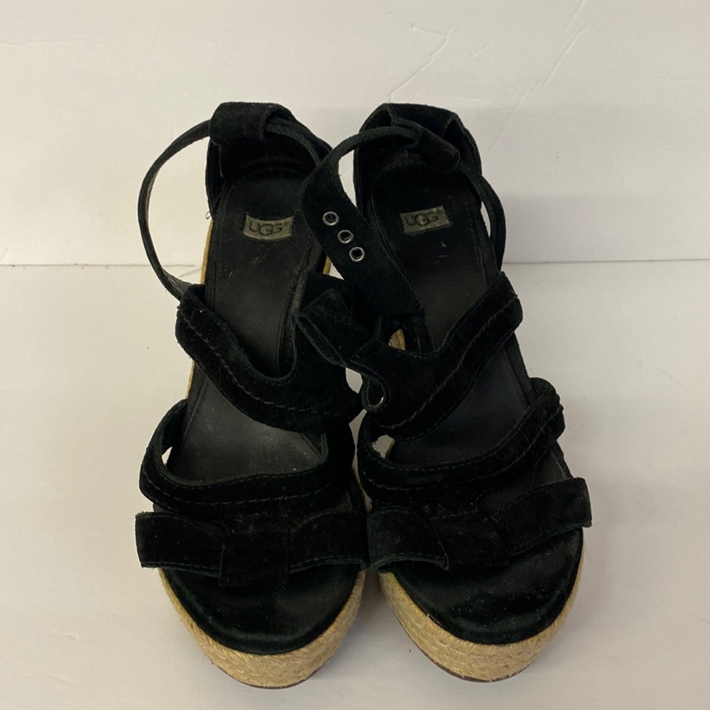 UGG wedge sandals black leather size 7.5